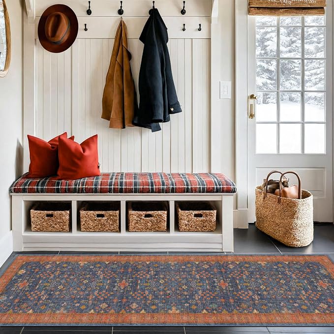 Navy Blue Washable Hallway Runner Rug 2x10 Non Slip Rugs - Image 9