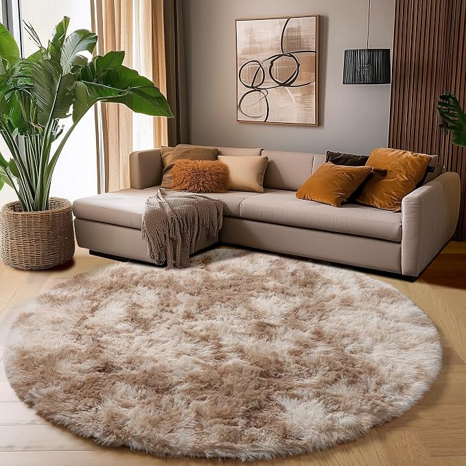 Amdrebio Beige Tan Round Small Area Rug 4Ft - Image 4