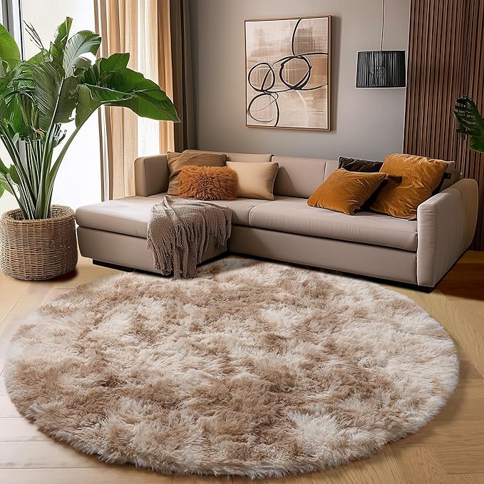 Amdrebio Beige Tan Neutral Round Rug 5Ft - Image 3
