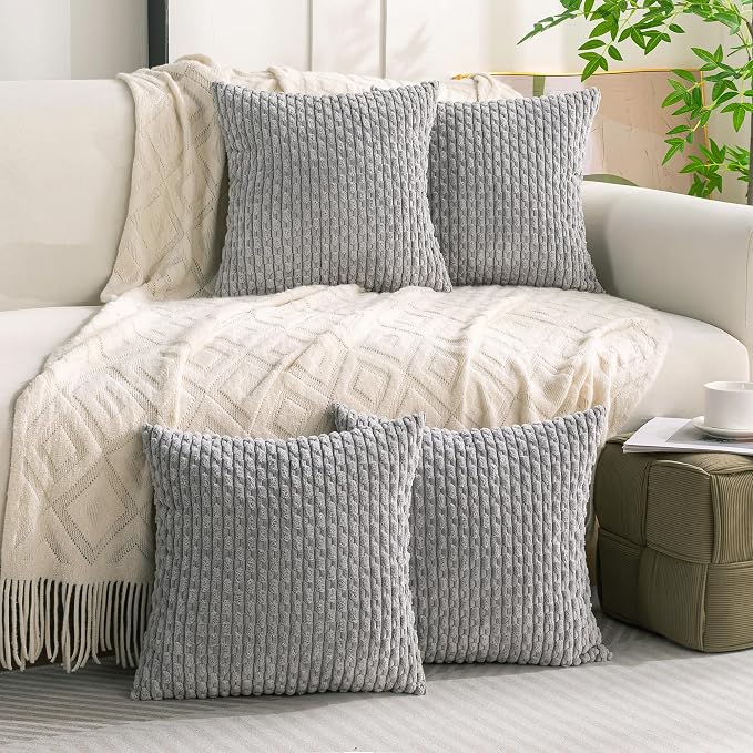 Set of 4 Grey Decorative Throw Pillow Covers 22x22 Inch Corduroy Pillow Covers - Image 8