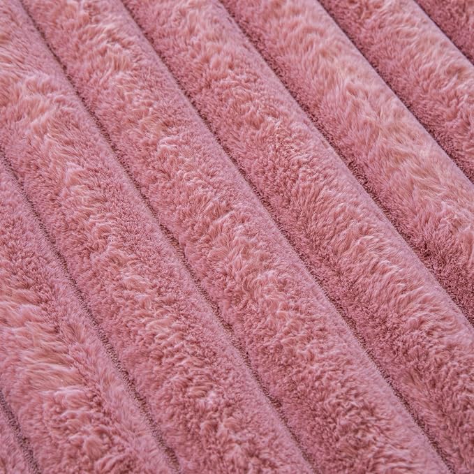 Dusty Rose Rabbit Striped Plush Rug 2'x3', Fluffy Shaggy Area Rug - Image 6