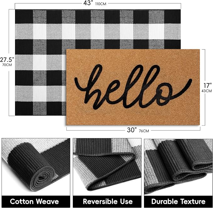 2 Pcs Welcome Door Mat Set, Layered Hello Coir Doormat - Image 2