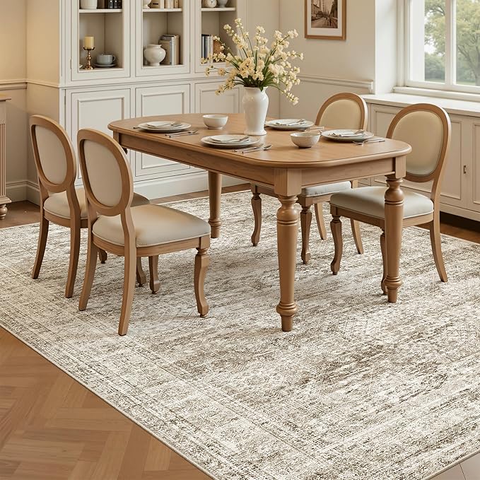 Soalmost 7x9 Area Rug for Living Room Washable Rugs Non-Slip Brown | Low-Pile - Image 3