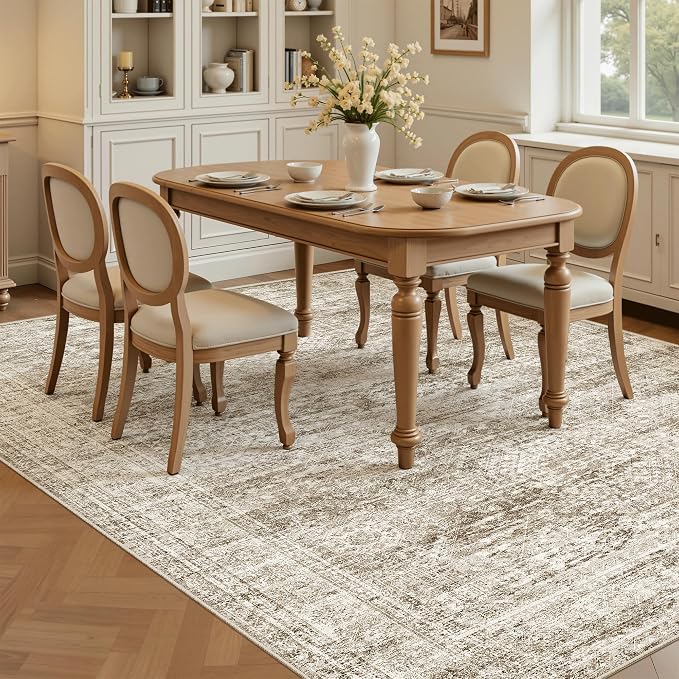 Soalmost 5x7 Area Rugs Brown Low Pile Washable Trendy Faded Style Rug | Vintage - Image 3