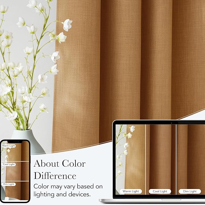 NICETOWN Short Faux Linen Gold Brown Blackout Curtains 63 inches Long for Kitchen - Privacy Panels for Living Room Bedroom, Modern Farmhouse Style Easy Care Grommet Top, 2 Panels, W42 by L63