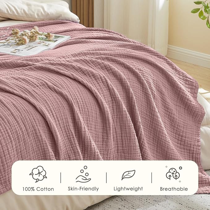 EMME Muslin Blankets for Adults Throw Blanket for Couch Breathable Gauze Soft - Image 2