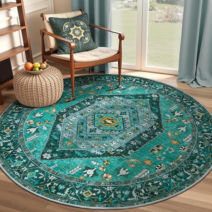 SERISSA 4ft Washable Non Slip Round Boho Area Rug by SERISSAHomeDecorCollection