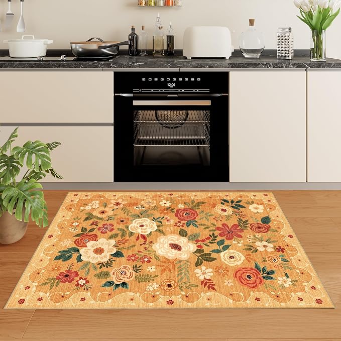 DUKINO 3x5 Area Rug, Floral Washable Rug - Image 5