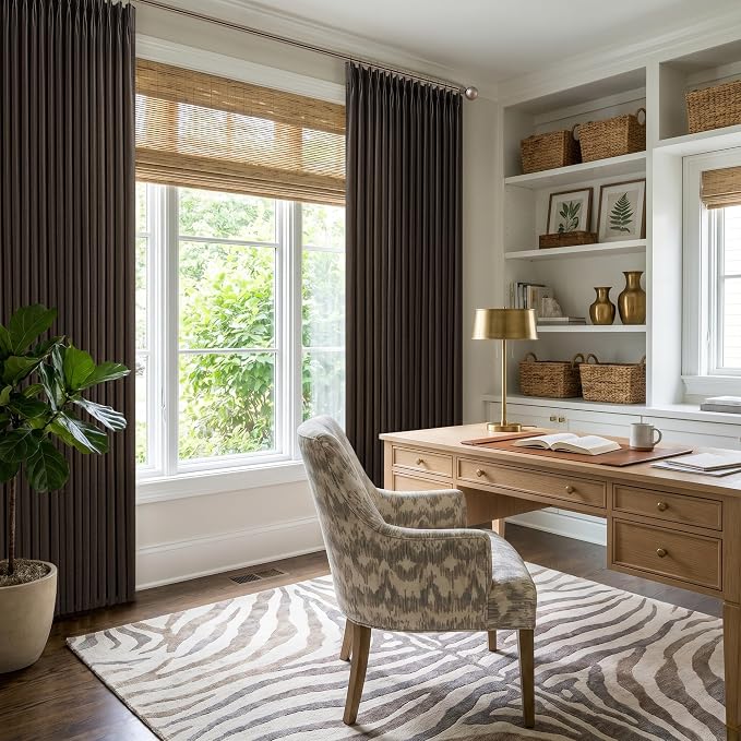 Thick Linen Pinch Pleated Light Filtering Privacy Dark Brown Curtains 50x80 | - Image 9