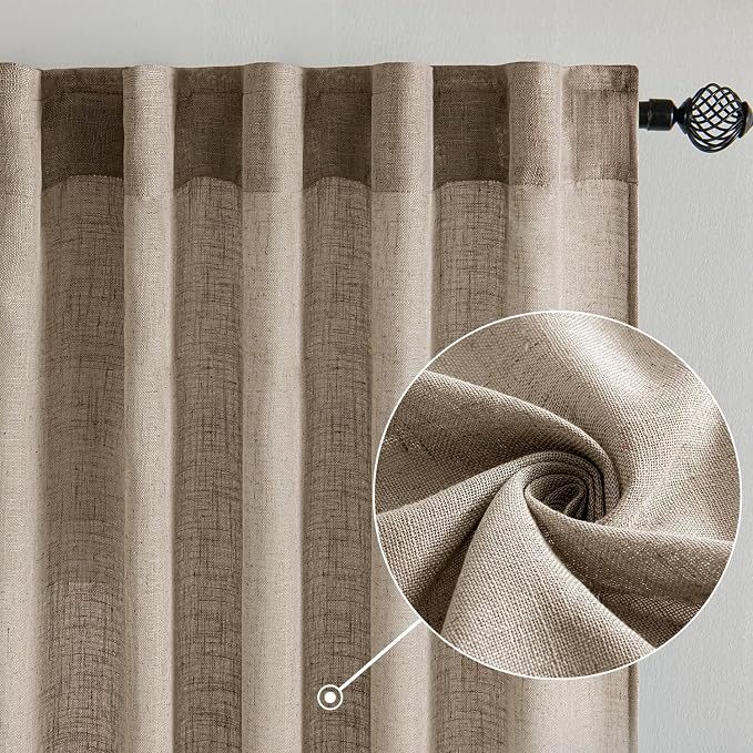 MIULEE Taupe Grey Linen Curtains 52x90 Inch Long 2 Panels - Image 2