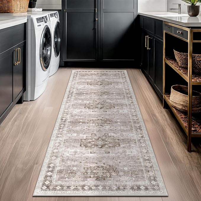 Boho Bathroom Rug 2x5 Runner, Neutral Farmhouse Kitchen Rugs, Small Throw - Image 3