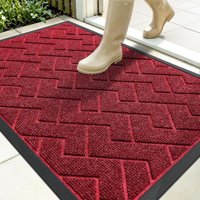 OLANLY Front Door Mat Outside 35x23, All-Season Absorbent Rubber Doormat | Wine by OLANLY