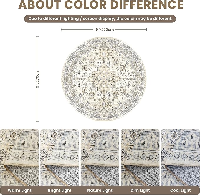 9ft Round Rug, Large Circle Rug - Image 2