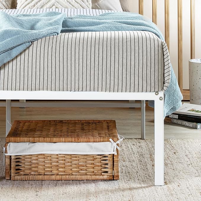 Best Price Mattress 16 Inch Metal Platform Bed Frame, Heavy Duty Steel Slats, White, Twin