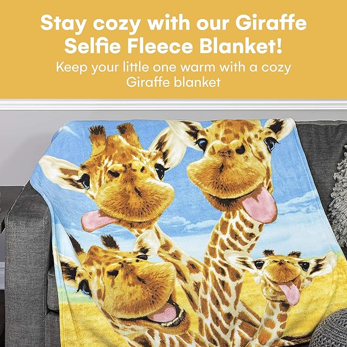 Dawhud Direct Giraffe Fleece Throw Blanket, 50" x 60", Polyester, Animal Print, Multicolor, Unisex, Adult/Kid, Winter, Durable, Camping, Gift