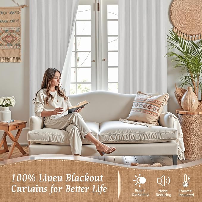 45 Inch Natural 100% Blackout Linen Curtains - Image 2
