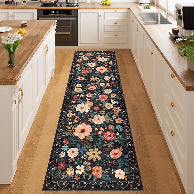 DUKINO 2x10 Runner Rug, Floral Washable Kitchen Runner Rug Non Slip, Low Pile - Image 7