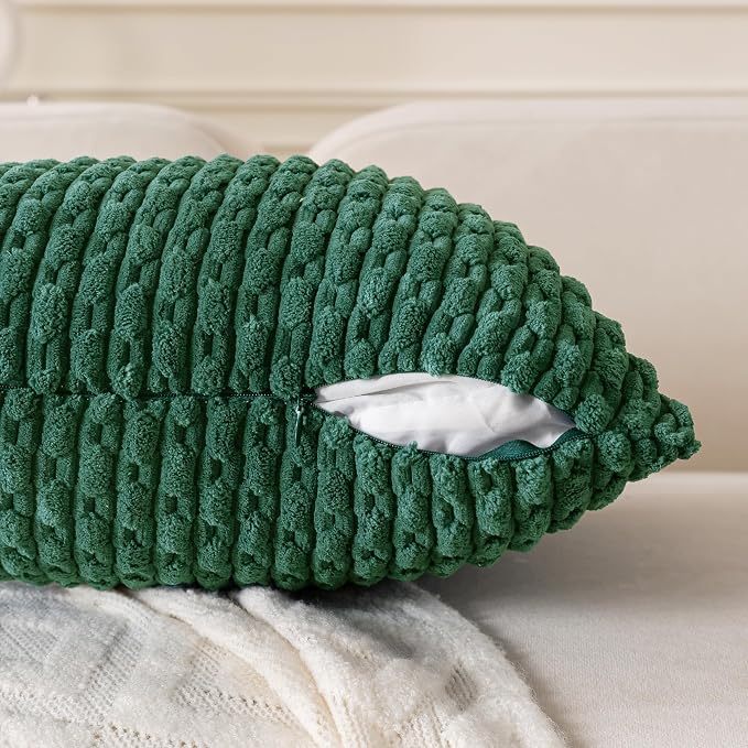 Set of 4 Dark Green Decorative Throw Pillow Covers 12x20 Inch Corduroy Pillow - Image 3