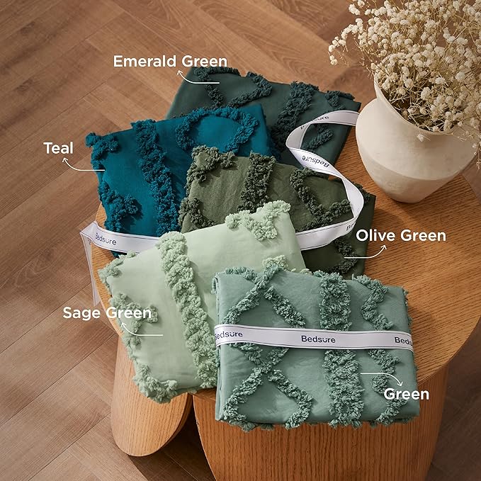 Bedsure Tufted Boho Comforter Set California King - Olive Green Boho Bed Set, GentleSoft™ 3 Pieces Farmhouse Shabby Chic Embroidery Bedding, Gifts for Woman, Soft Jacquard Comforter for All Seasons