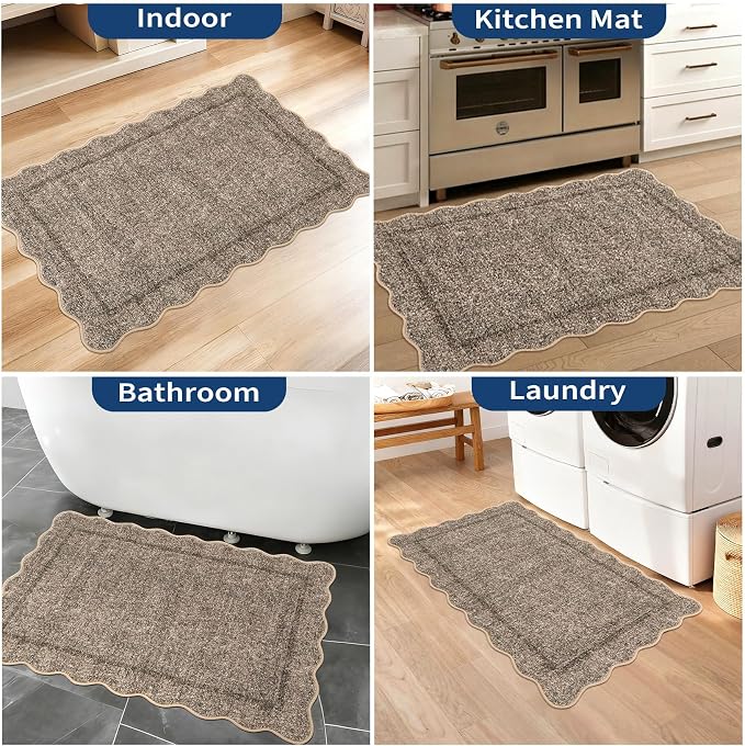 GarveeHome 2x3 Rug Washable Scalloped Non Slip Indoor Door Mat, Taupe | Rugs - Image 6