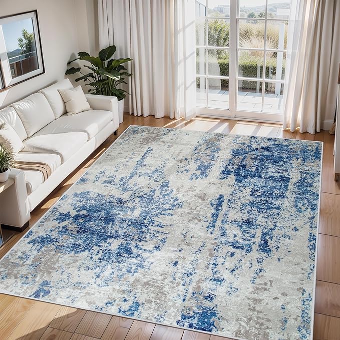 6x9 Area Rugs for Living Room Washable Bedroom Dining Room Blue Grey White | by Aelenmu
