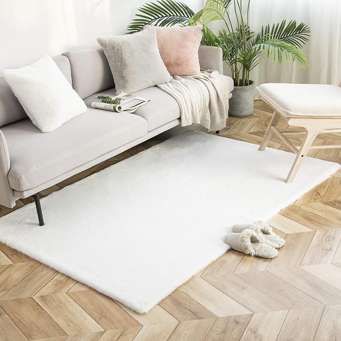 Ashler Faux Fur Rug, Ultra Soft Faux Rabbit Fur, 4 x 6 Feet Rectangle, Machine by AshlerHomeDeco