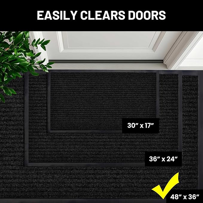 Front Door Mat, Indoor Outdoor Welcome Entryway Muddy Entrance, 48x36 Black | - Image 4