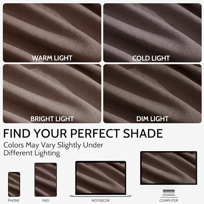 Extra Long Curtain Cappuccino Morden Linen Blend Light Filtering Back Tab - Image 4