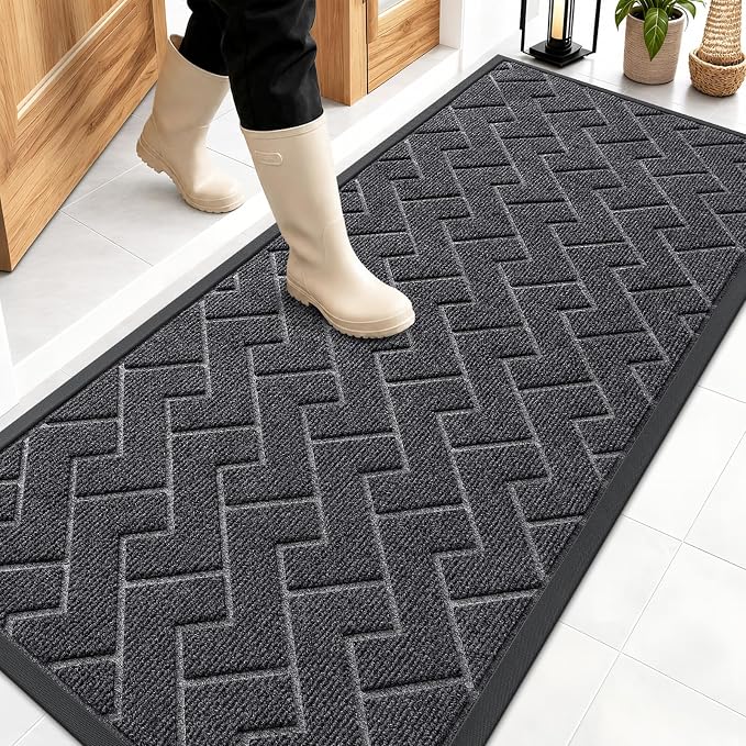 OLANLY Front Door Mat Outside 59x23, All-Season Absorbent Rubber Doormat | Grey by OLANLY