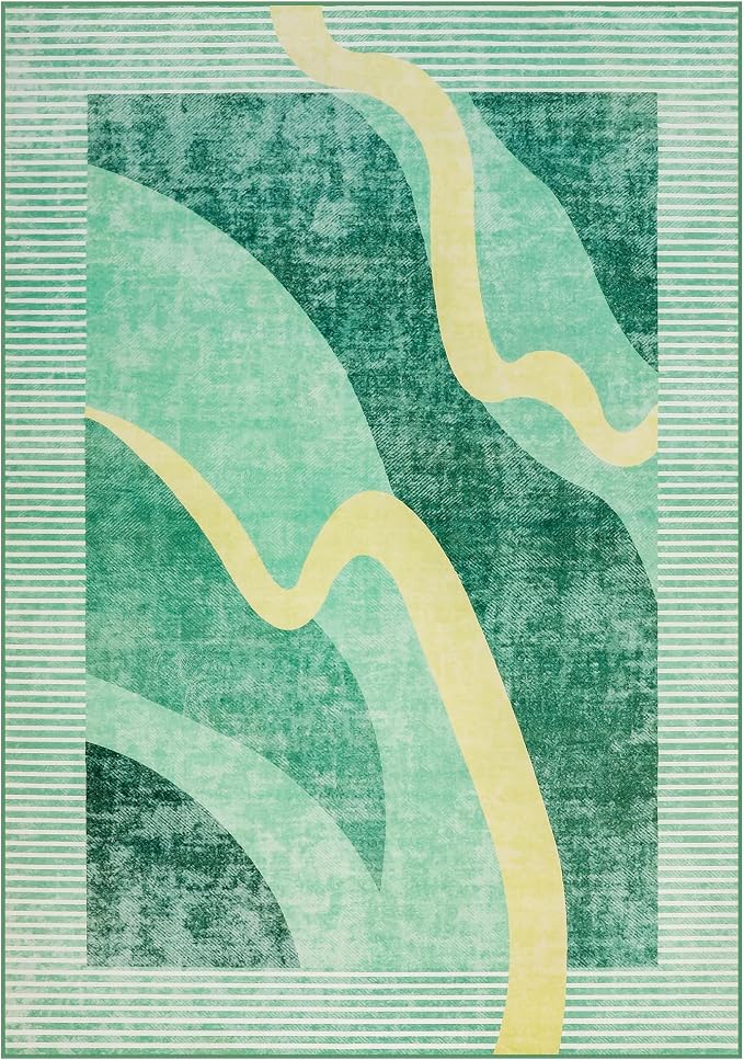 Area Rug 4x6 Green Rug Washable Rugs Non Slip Low Pile Small Carpet - Image 7