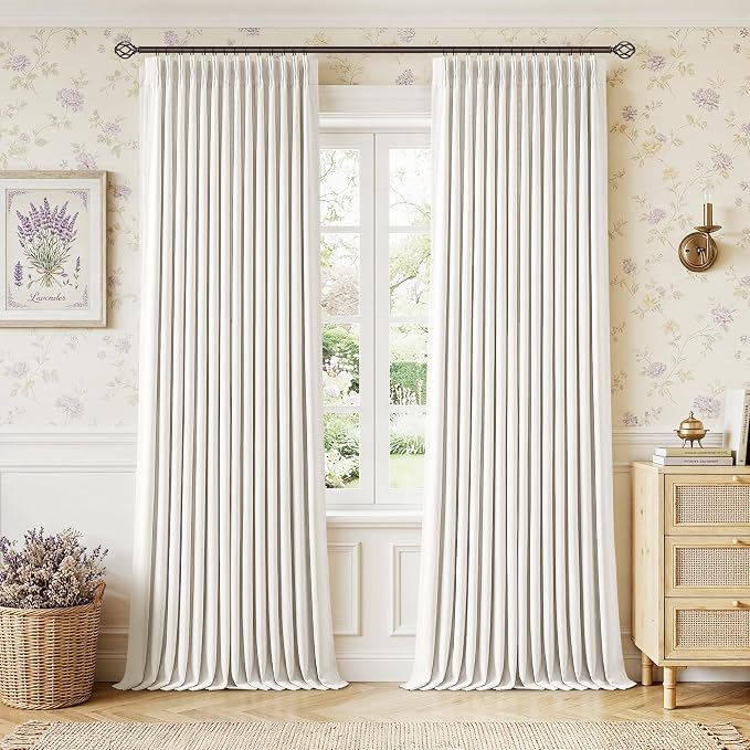 112 Inch Pinch Pleated Blackout Linen Curtains by Twodrapes