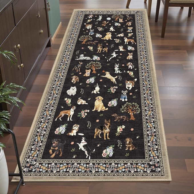 Black Floral Hallway Runner Rug 2x6 by WelcometoBabovid