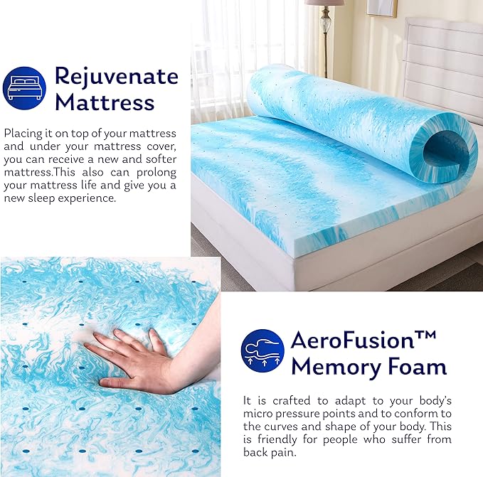 EGO Topper 2 Inch Twin XL Memory Foam Mattress Topper, Gel Foam Mattress Topper for Pressure Relief, Ventilated Design Bed Topper in a Box, CertiPUR-US Certified, 38"×80", Medium