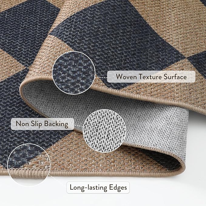 Lahome Checkered Easy Jute 5x7 Outdoor Patio Rug, Living Room Rugs Washable | - Image 5