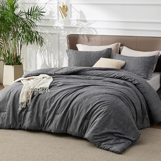 Bedsure California King Comforter Set -Charcoal Grey Soft Bedding for All Seasons, Cationic Dyed Bed Set, 3 Pieces, 1 California King Size Comforter (104"x96") and 2 Pillow Shams (20"x36"+2")
