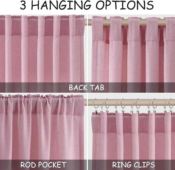Rose Linen Curtains 108 Inches Long 2 Panels Set - Image 2