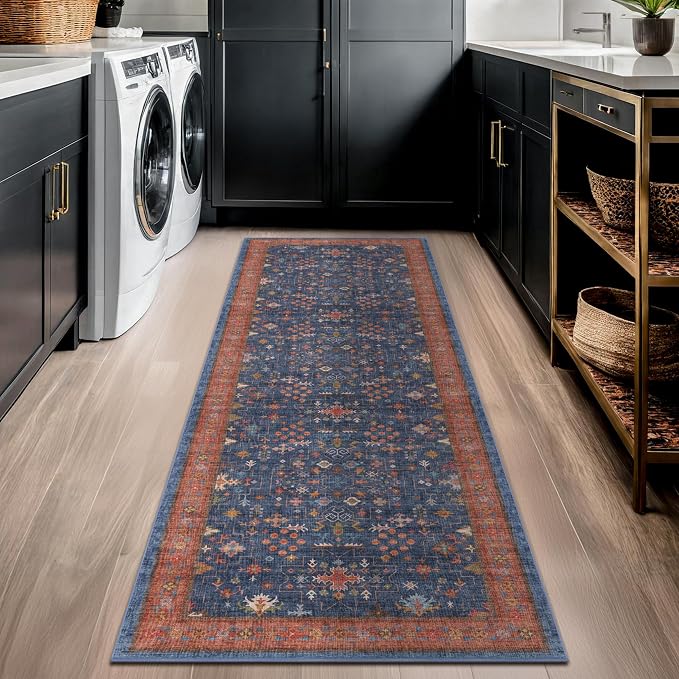 Navy Blue Runner Rug 2x7 for Kitchen, Laundry Room, Washable Non Slip Non Skid - Image 6