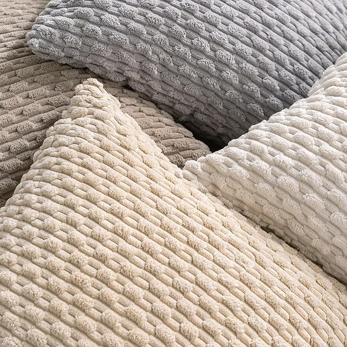Set of 4 Neutral Decorative Throw Pillow Covers 20x20 Inch Corduroy Pillow - Image 4