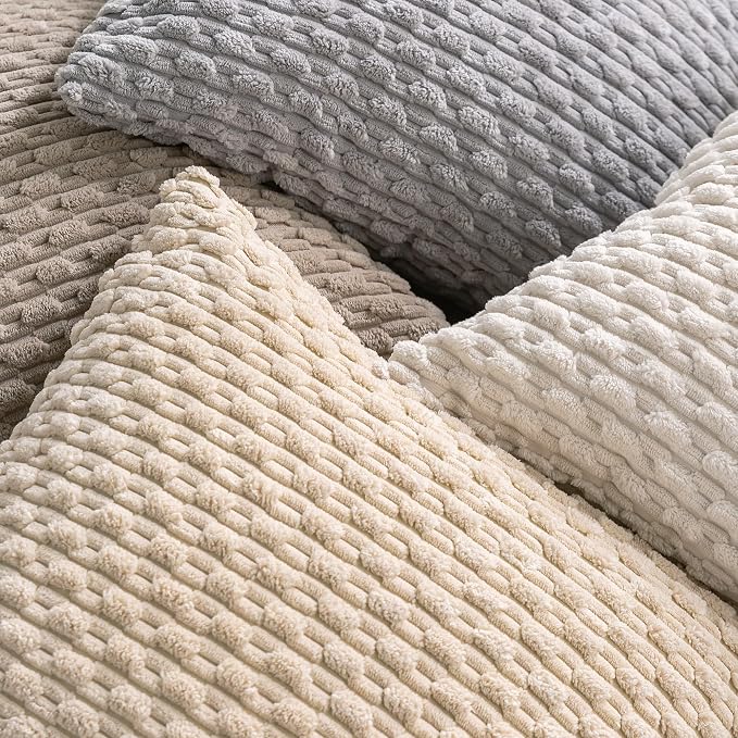 Set of 4 Neutral Decorative Throw Pillow Covers 16x16 Inch Corduroy Pillow - Image 4