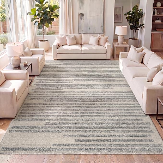JONATHAN Y Khalil Modern Berber Stripe Cream/Gray Indoor Area Rug, Contemporary by JONATHANY