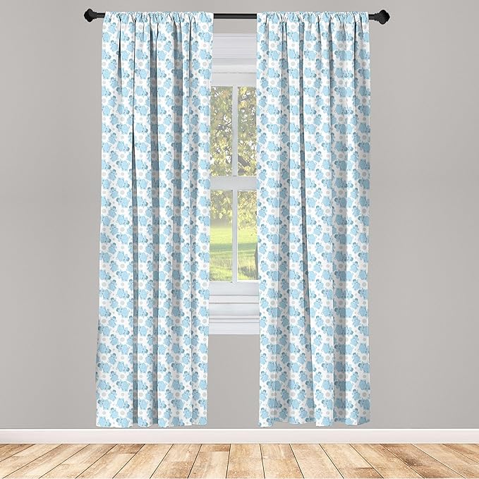 Ambesonne Animal Cartoon 2 Panel Curtain Set, Happy Smiling Pattern with Dots Animal, Lightweight Window Treatment Living Room Bedroom Decor, Pair of - 28" x 63", Pale Blue Sky Blue White