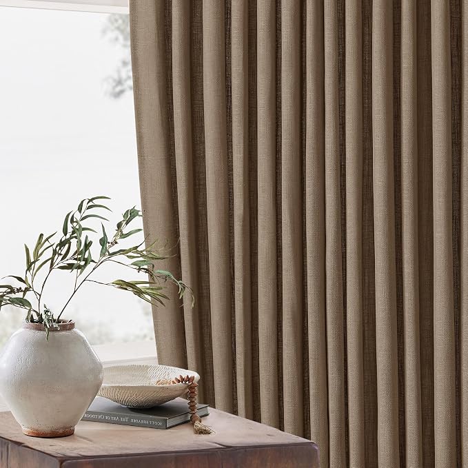 Dutch Cocoa Pinch Pleated Linen Semi Sheer Curtains 45 Inch Length 2 Panels | - Image 7