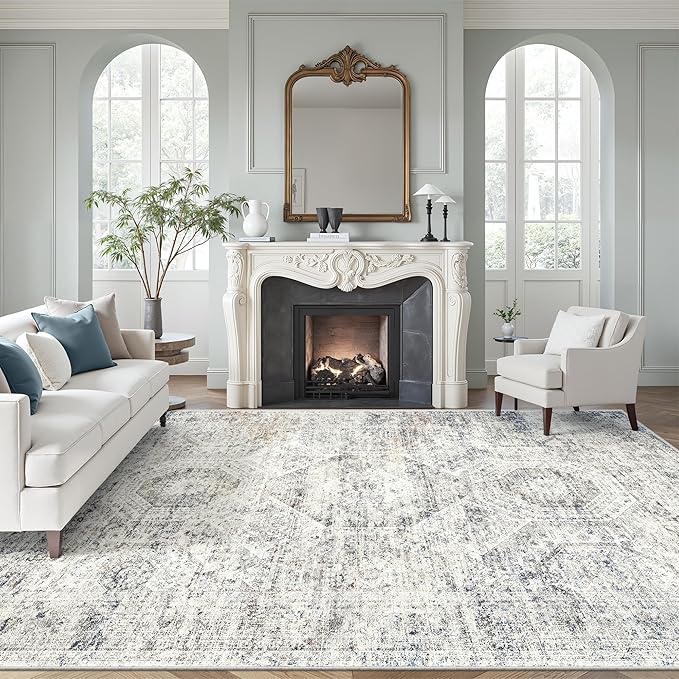 Soalmost 10x12 Area Rugs for Living Room Washable Rug Non-Slip Blue/Ivory | by Soalmost