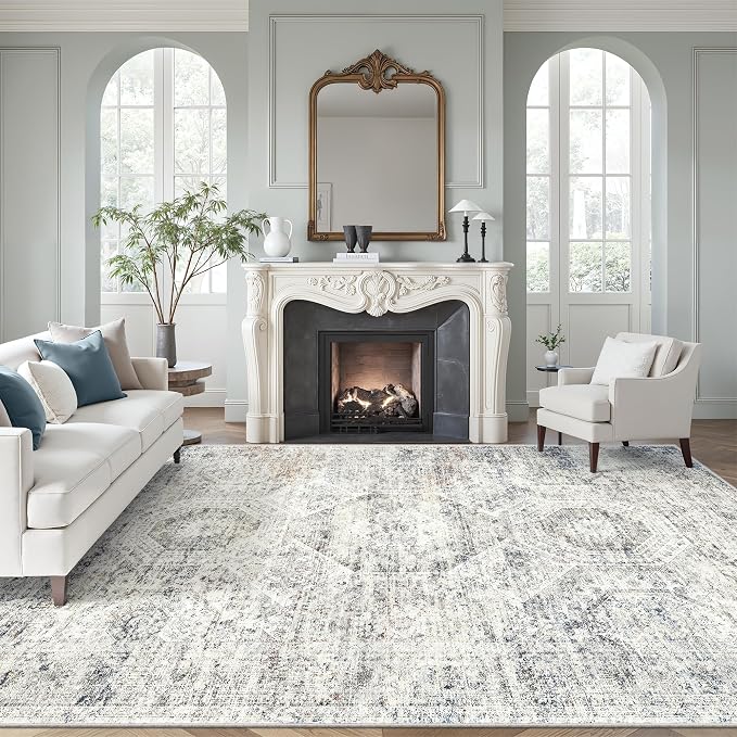 Soalmost 9x12 Area Rugs for Living Room Washable Rug Non-Slip Blue/Ivory | by Soalmost