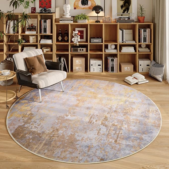 Beige Gold Round Area Rugs 4ft Washable Circle Rug by Acapet