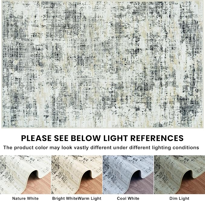 8x10 Washable Area Rug for Living Room Bedroom: Non-Slip Modern Black Gray | - Image 8