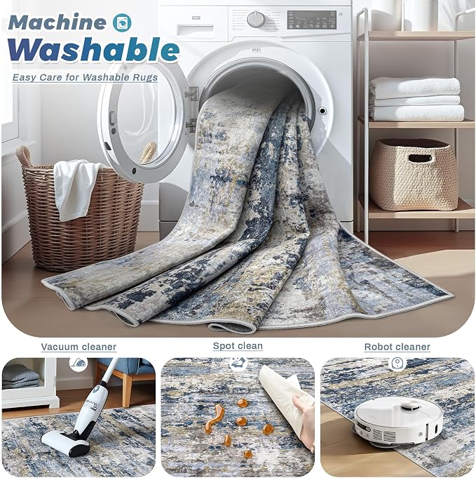 pmtsns Round Rug 4ft for Bedroom: Washable Circle Rug Modern Abstract Neutral - Image 5