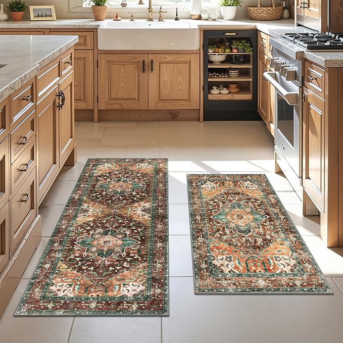 Yamaziot Washable Runner Rug Set of 2, Non-Slip Boho Hallway Kitchen Rug | by Yamaziot