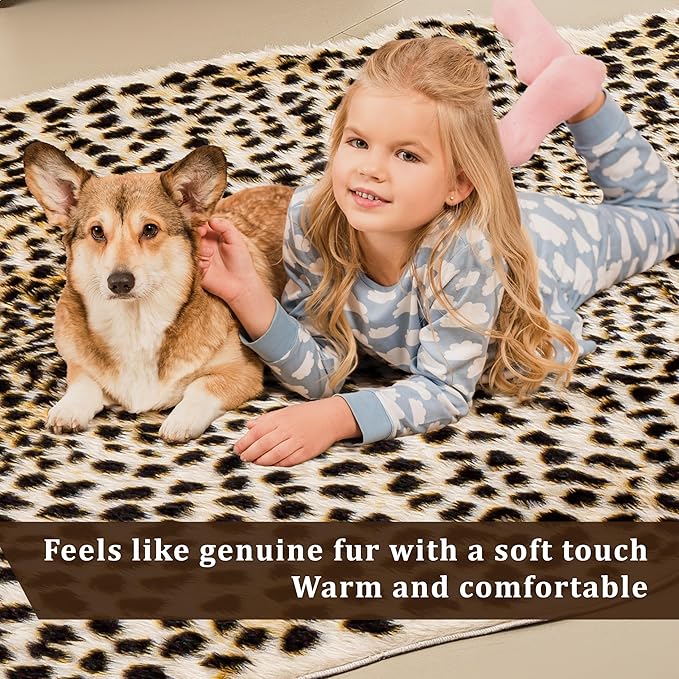 Cheetah Print Rug, Faux Fur Animal Print Leopard Rug Multicolor 6.2x8.2ft | - Image 5
