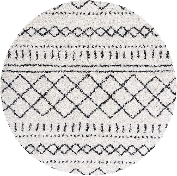 SAFAVIEH Arizona Shag Collection 6'7" Round Ivory/Black ASG741Z Moroccan Non-Shedding Entryway Foyer Living Room Bedroom Kitchen 1.2-inch Thick Area Rug